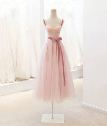 A Line Straps Pink Tulle Lace Short Prom Dress Homecoming Party Dress HZ1023